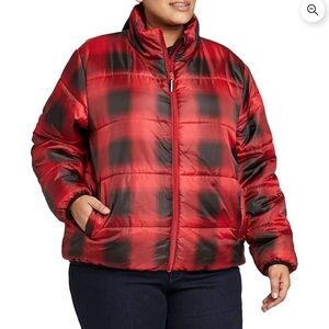 EUC Universal Threads Women's Red and Black Puffy Down Jacket Size 2X (RN17730)